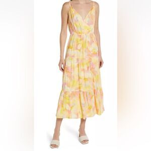 Adelyn Rae Size M Connie Abstract Chiffon Midi Dress NWT Pink Yellow